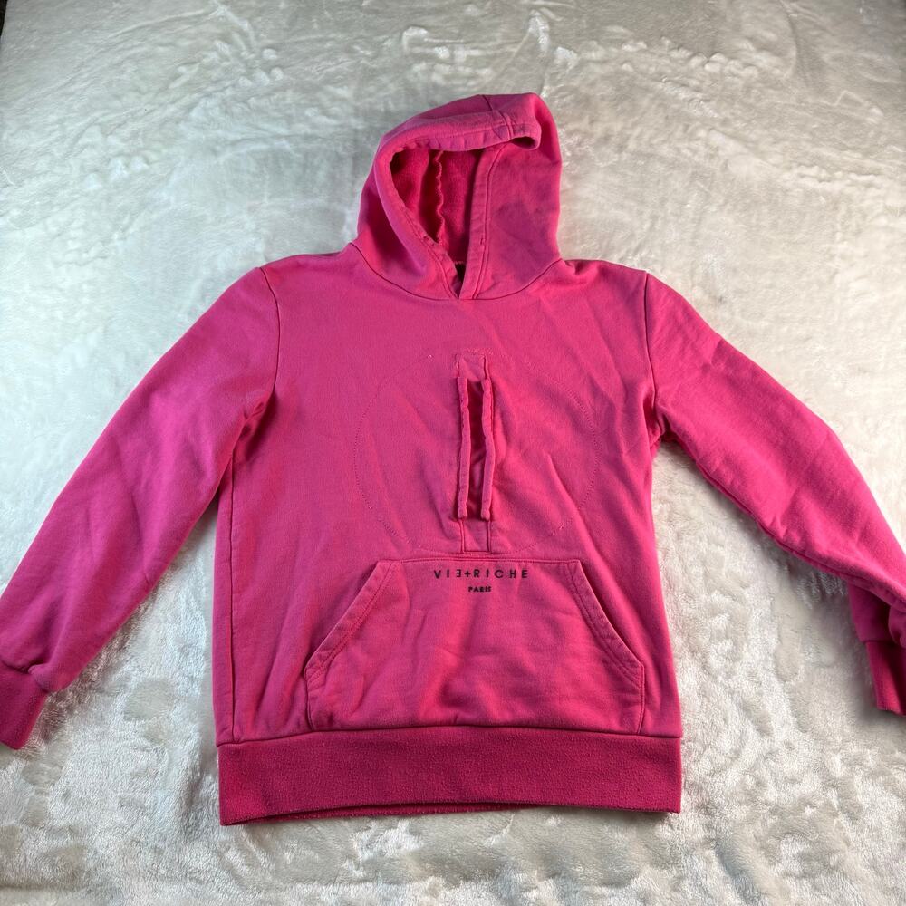 Vie + Riche Paris Pullover Hoodie Men's Small Raised Rubber Logo Pink